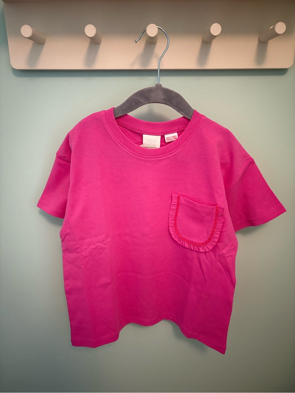 Zara Hot Pink Ruffle Pocket Tee